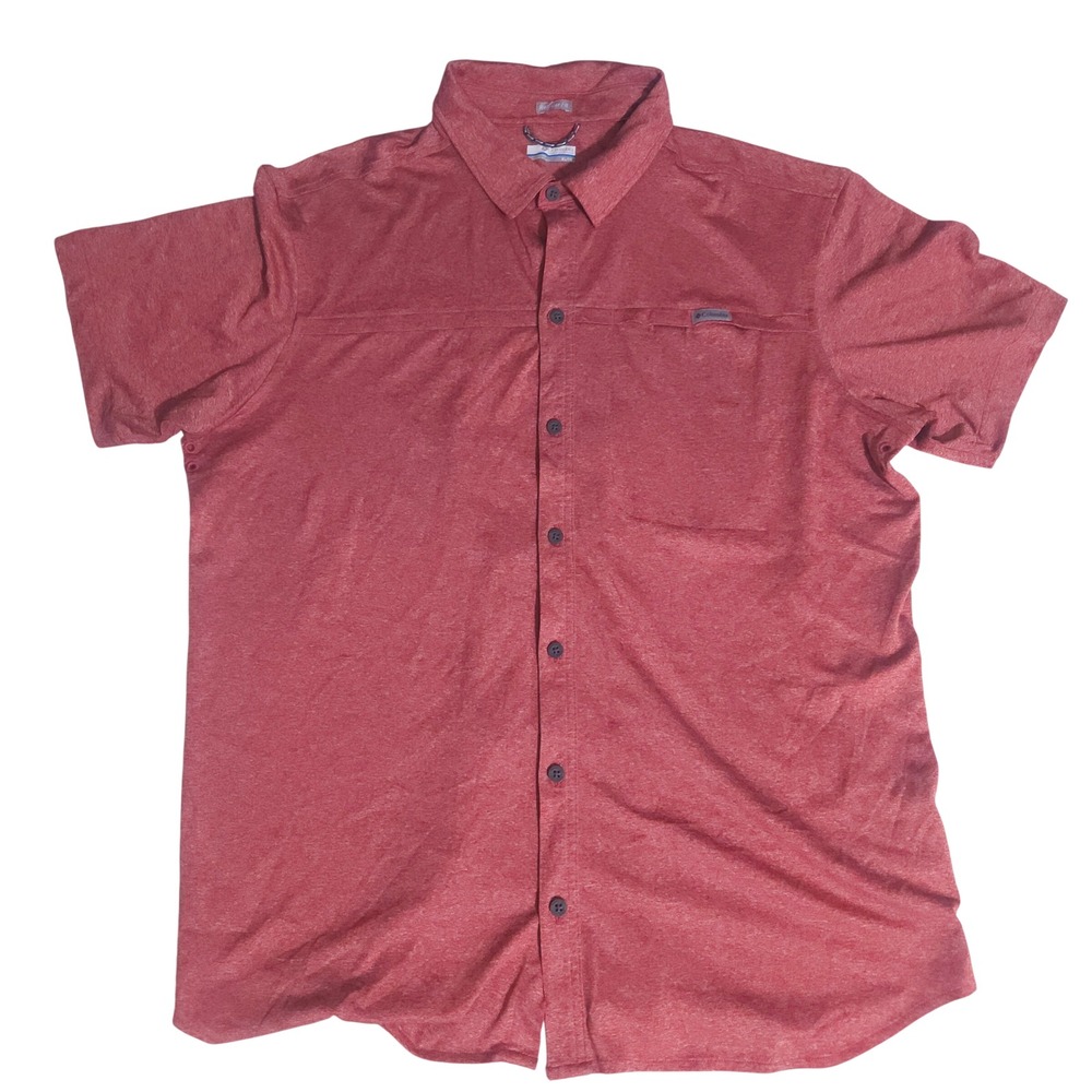 Columbia Mens Heathered Red Short Sleeve Button Down Shirt Regular Fit XL